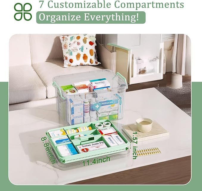 ANYPROLUS 15QT Clear Medicine Organizer Box with Handle, Plastic Medicine Container with Tray First Aid Box Empty, Thickened Medicine Storage Organizer Multipurpose Medication Organizer Storage