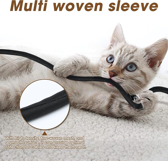 Cord Protector for Pets, Wire Protector 10FT-1/2 inch-Black | No Chew Cord Cover for Pets,Protects Cable and Wire from Pets Chewing,Ideal for USB, Power and Video Cords