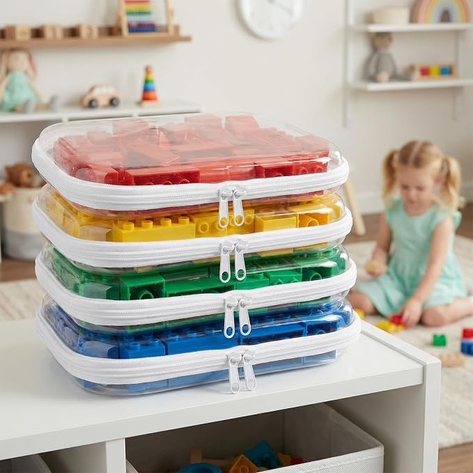 4 Pack Clear Hard Shell Zipper Case, Clear Zipper Pouches for Organizing, Travel Clothes Packing Cubes, A4 Document & Large Toy Storage Organizer Bins (4L)