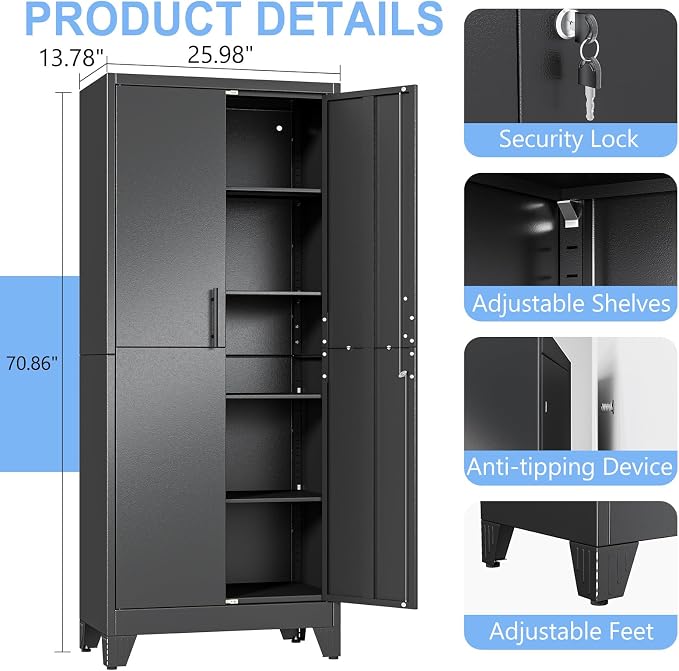 70.86" Metal Storage Cabinet for Garage, Tool Cabinet, Utility Cabinet