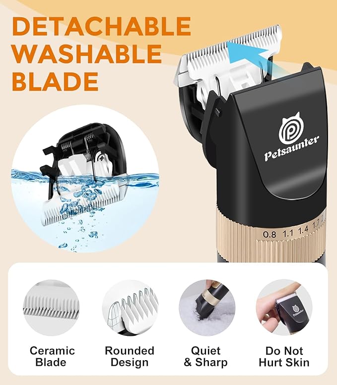 Petsaunter Dog Clippers for Grooming Kit, 4-Speed & LCD, Low Noise Electric Trimmer for Grooming, TypeC Rechargeable Dog Hair Clippers, Quiet for Dogs & Pets with Thick or Heavy Coats(C95 Set)