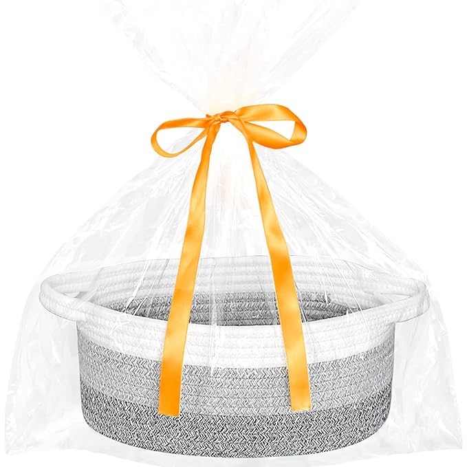ABenkle Small Woven Easter Basket with Handle, 12x8x5 inches, Durable Storage Basket, Gift Wrap Ready with Ribbon