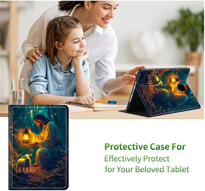 for Samsung Galaxy Tab A 10.1" 2016 SM-T580/T585/T587 Case | Slim Leather Smart Cover with Multi-Angle Anti-Slip Stand [Auto Wake/Sleep] Shell for Women Men - Man Sheep Forest