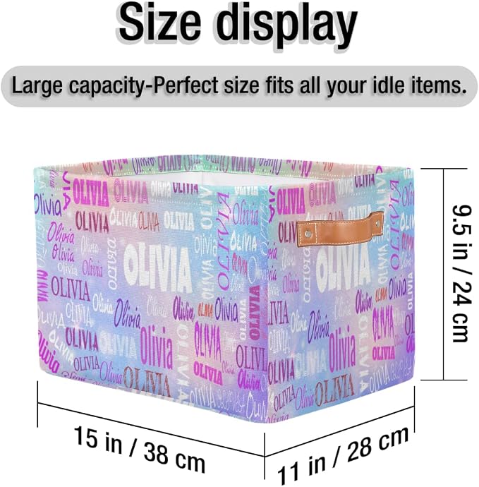 Personalized Name Storage Basket,Light Blue Purple Colorful Galaxy | Organizing Boys Girls Pets Toys Closet Shelf Clothes Books