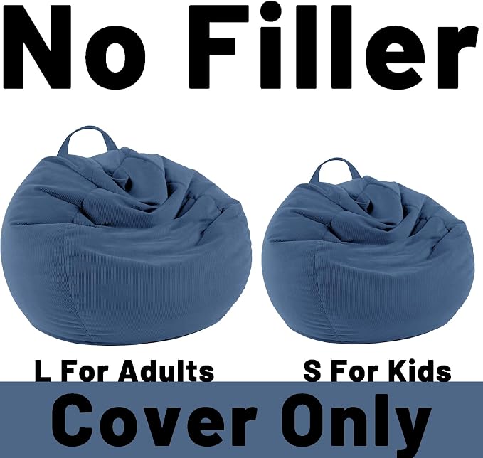 LPMOERA Stuffed Animal Storage Soft Bean Bag Chair Cover No Filler Blue | Skin-Friendly,Portable,Wide Easy-Load Opening,Hidden Zipper,Decorative Organizer