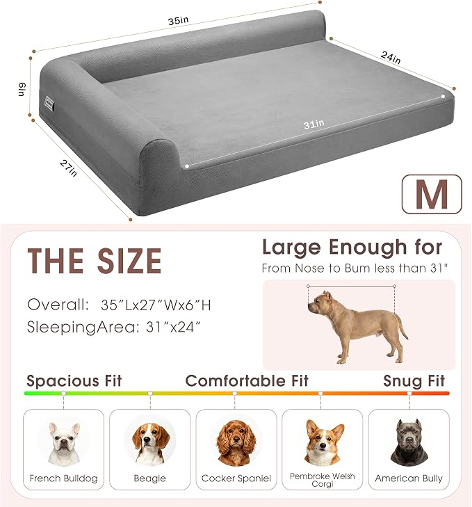 Gel Memory & High-Density Foam Orthopedic Dog Bed 35x27x6 Medium | | Double Waterproof Cover | Machine Washable | Non-Slip Base | Fur-Resistant Tech Fabric