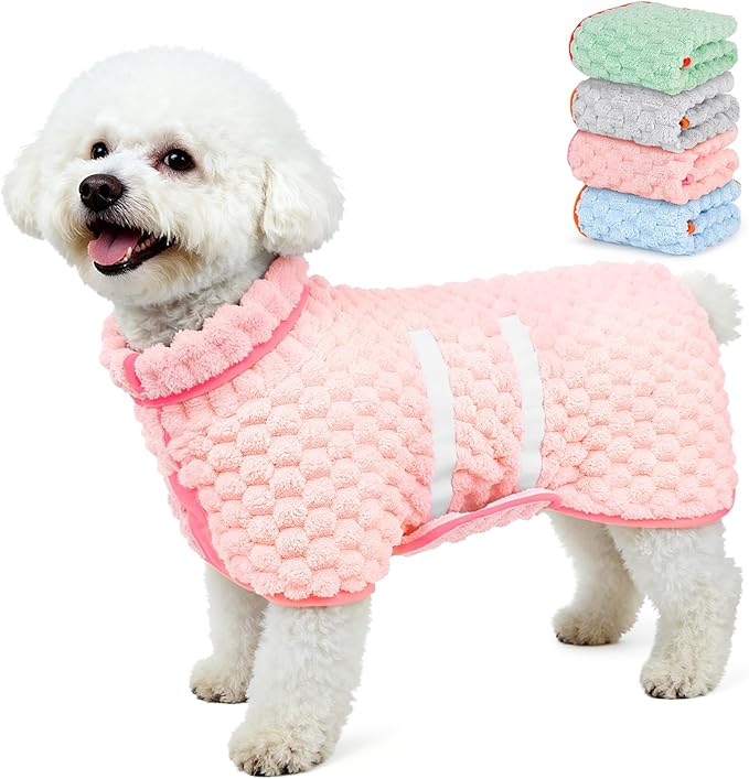 Glittme Dog Bathrobe for Drying Dogs, Super Absorbent Fleece Dog Towel Robe, Adjustable Dry Coat for Large Medium Small Dogs, Warm Pet Drying Vest for After Bath, Swimming, Muddy Walks & Car Travel