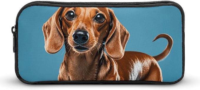 Dachshund Weiner Pet Dog Lightweight Spacious Pencil Bag Pouch | Zippered Multi-functional Pen Pouch Large Capacity Pencil Casesoft and Portable Pencil Bag for Teacher Office