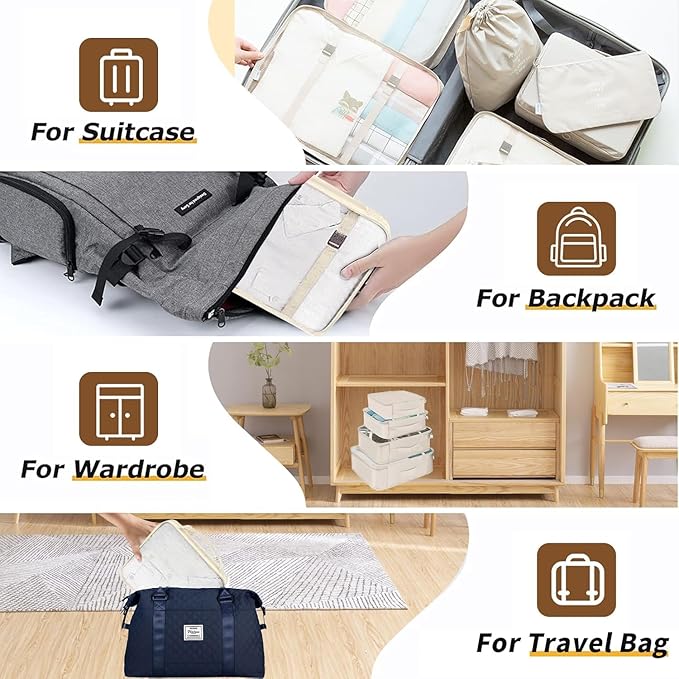 LANSKLBD 6/8 Set Packing Cubes for Suitcases Travel Luggage Packing Organizers,Travel Accessories Essentials Luggage Organizer with Shoe/Tioletry/Laundry Bag (Beige, 8 set)