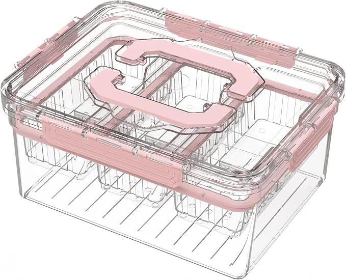 VECELO Ice‑Chilled Serving Tray with 3 Removable Draining Compartments, Cold Food Platter for Party Picnic Buffet,Pink