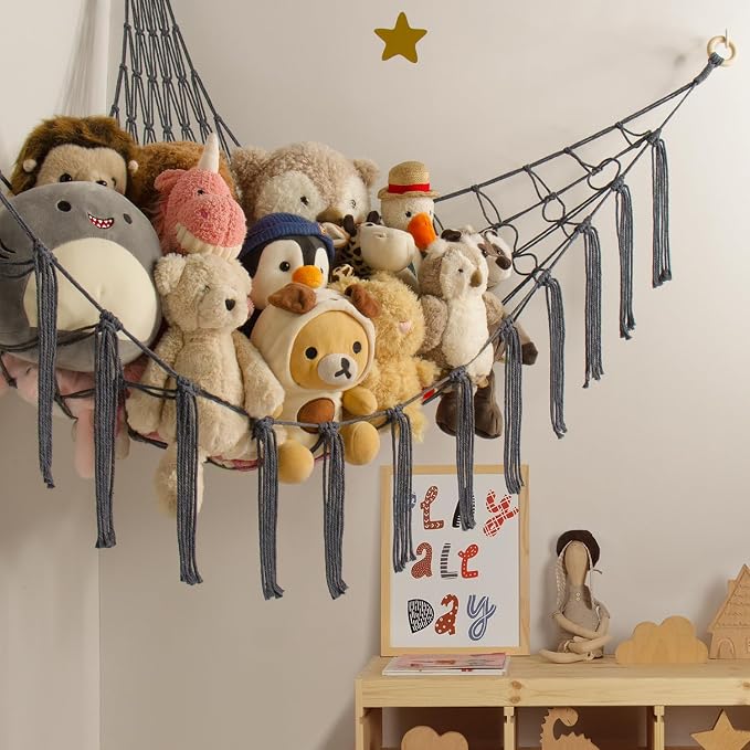 mirolam Stuffed Animal Storage Hammock Net - Toy Hammock Net for Stuffed Animals Corner - Hanging Stuff Animal Organizer Holder Large Size Baby Nursery Room Decor-Grey