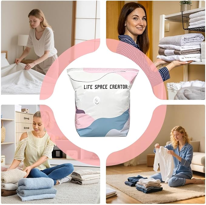 No Pump Vacuum Storage Bags - Airtight Portable Reusable Space Saver Pack | Storage Organizer, No Pump Vacuum Bags, Airtight Space Saving Design, Reusable Travel Storage, Protects Clothes and Bedding