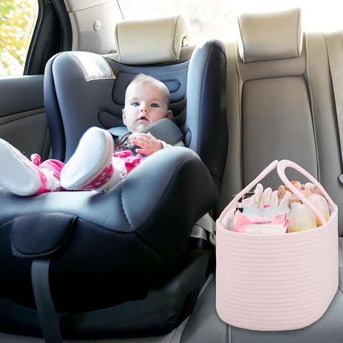 COMSE Baby Diaper Caddy Organizer for Girls, Cotton Rope, Light pink
