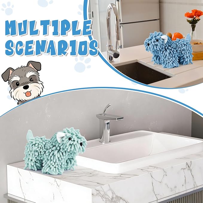 Tegeme 2 Pcs Chenille Dog Hand Towel Fuzzy Dog Towel Absorbent Microfiber Soft for Bathroom Kitchen Washstand (Green Blue)