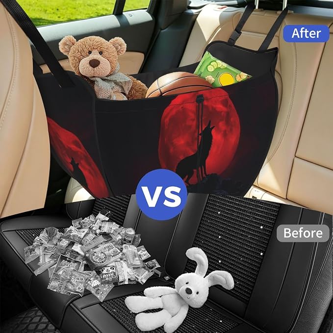 Moon Wolf Car Seat Organizer-Backseat Storage Bag for Travel | Waterproof Durable. Holds Snacks Gear Essentials. Fits Most Cars.