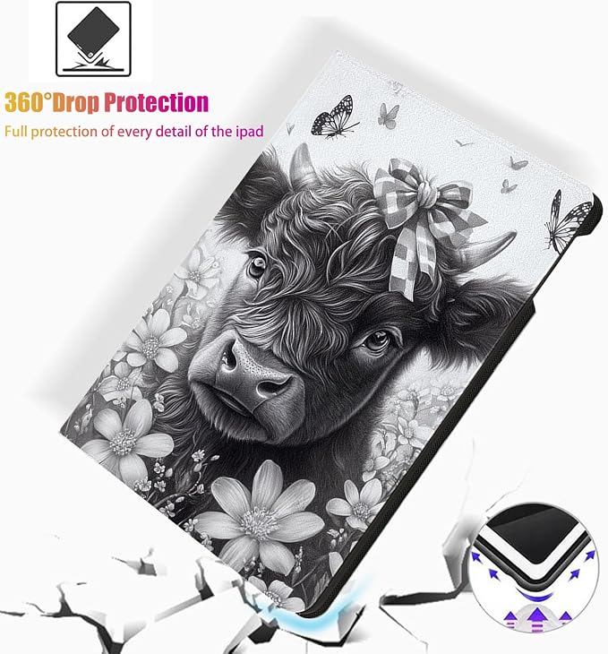 for Microsoft Surface Pro X/Pro X Plus-13 2019/2020/2021/2024 Tablet Case,Auto Wake/Sleep,Adjustable Stand Protective Cover - Cute Cartoon Cow