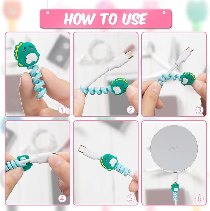Flutesan 32pcs Cartoon Charger Cable Protector Animal, Cute Style, 2 x 3 cm | Silicone Animal Wire Saver for Phone Charger Cord, Flexible Spiral Prevents Breakage, Colorful Cartoon Buddies USB Data Lines