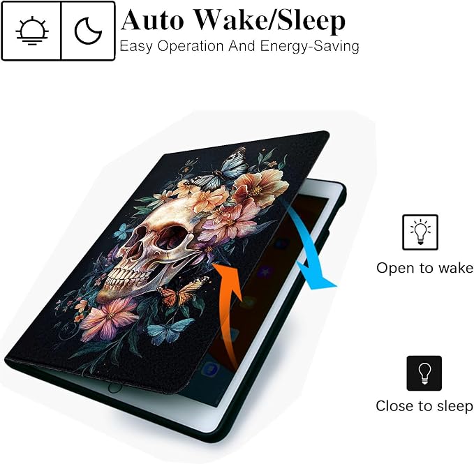 for Microsoft Surface Go 4/3/2/1-10.5" 2021 Tablet Case,Auto Wake/Sleep,Adjustable Stand Protective Cover - Skull Flower Butterfly