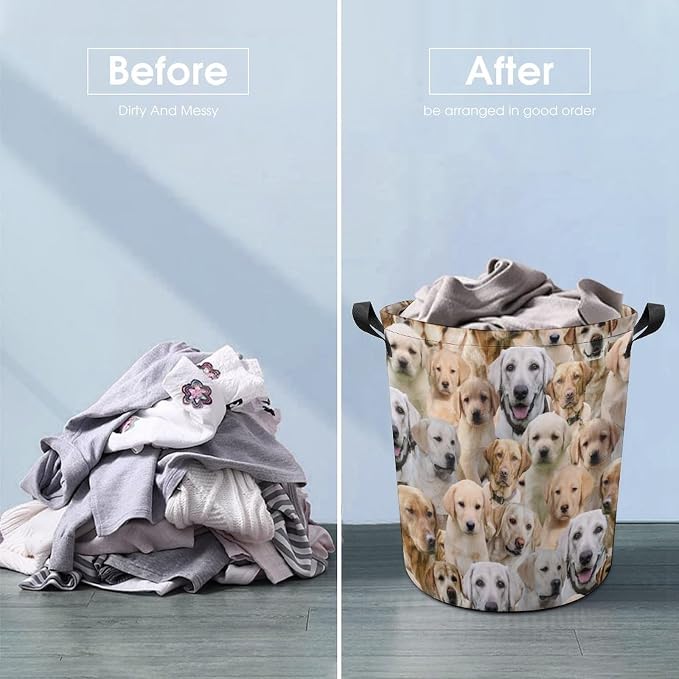 Labrador Dog Lover Gifts, Cute Labrador Print Laundry Basket, Dirty Clothes Basket, Foldable Waterproof Storage Basket for Bedroom Bathroom, Large Storage Basket for Labrador Mom Dog Owner