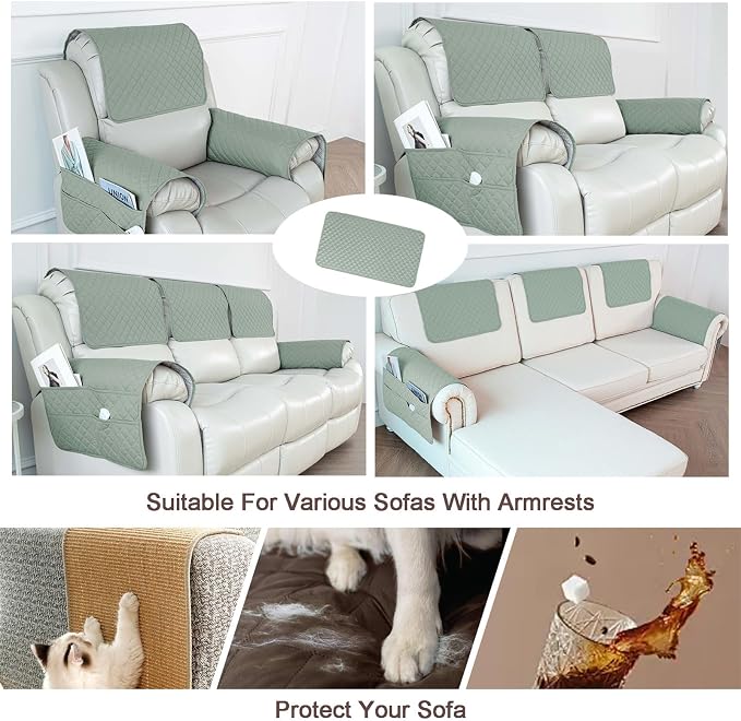 Large Polyester Armrest and Headrest Covers with 2 Pockets | Soft, smooth polyester resists daily wear nonslip silicone backing helps shield recliners and sofas from pet scratches