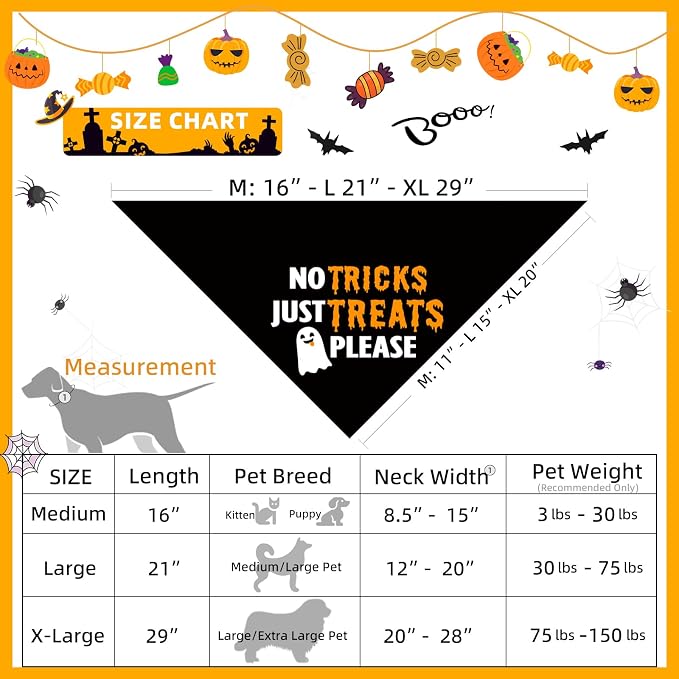 Halloween Dog Bandanas No Tricks Just Treats Costumes for Large Pet
