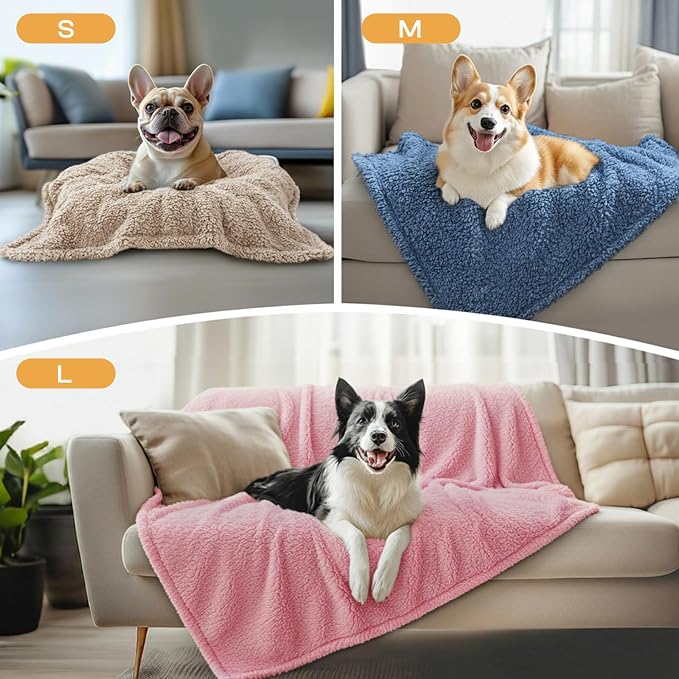 Luciphia 1 Pack 3 Calming Dog Blanket Fluffy Premium Fleece Pet Blankets Soft Sherpa Throw for Dogs Puppy Cat Beige/Pink/HazeBlue Small (23" x16") | Fluffy Throw Blanket Washeble for Crate Bed Couch Indoor. Cozy Pet Blanket, Puppy Essentials Dog gift,B...