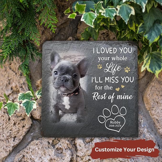 Wrappiness Pet Memorial Stone - I Loved You My Whole Life, Personalized Dog Memorial Gifts, Remembrance Condolences Bereavement Gifts for Loss of Pet Custom Photo (Square 01, Stone with Stand)