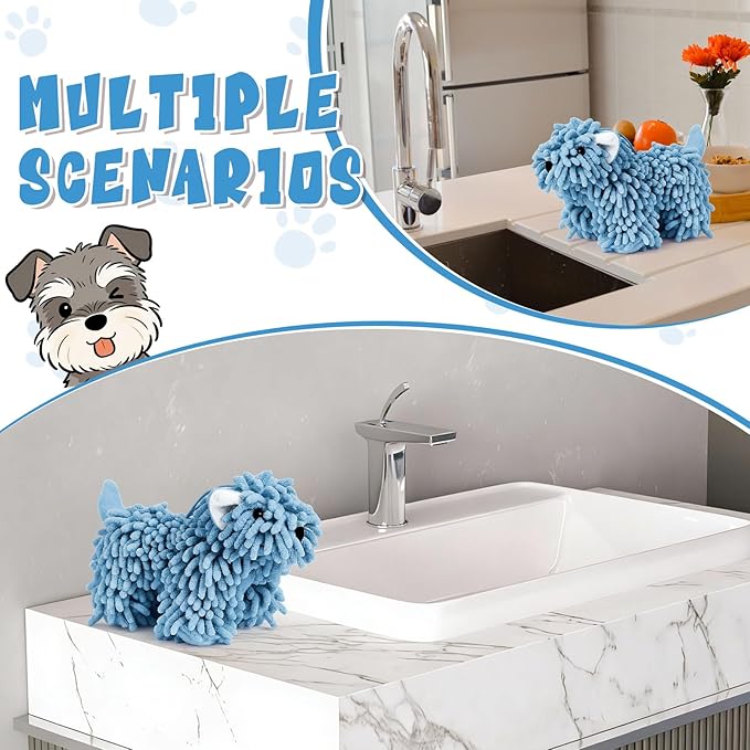Tegeme 1 Pcs Chenille Dog Hand Towel Fuzzy Dog Towel Absorbent Microfiber Soft for Bathroom Kitchen Washstand (Blue)