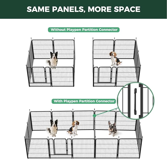 FXW Rollick Dog Playpen with Divider Connectors, 32" H, 16 Panels | Heavy-Duty & Easy setup Play Area, Two-Zone Layout, Indoor & Yard, For Small & Medium Dogs, Patented