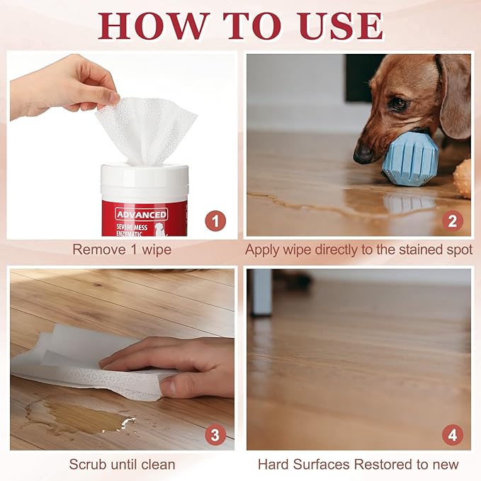 2 Pack Dog Cat Stain Cleaning Wipes 120 Count Pet Odor Eliminating Wipes Litter Box Remover Scented Cleaner for Pet Messes Urine Feces