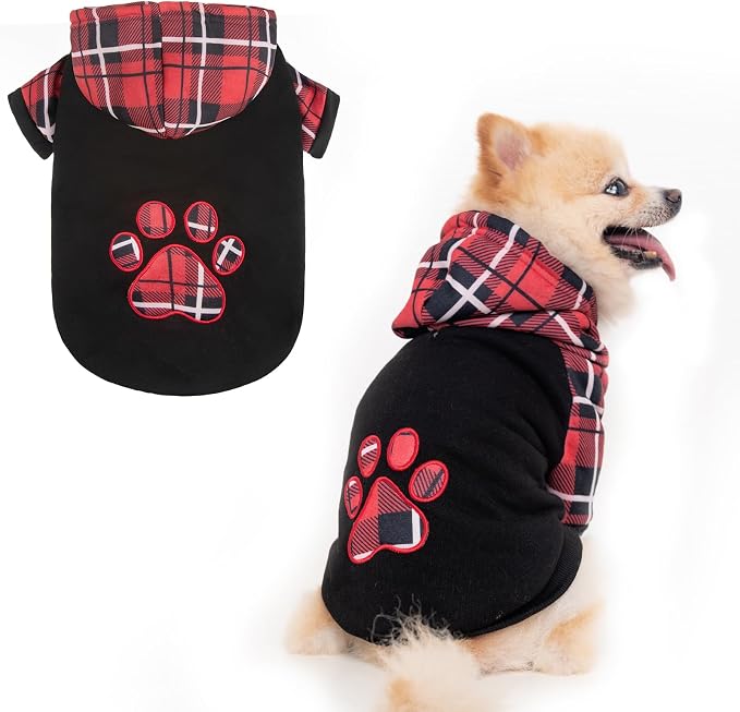KOOLTAIL Plaid Dog Hoodie Pet Clothes Sweater with Hat and Pocket for Small Medium Large Size Dogs, Soft Winter Warm Dog Cold Weather Coat, Fleece Fall Dog Hooded Sweatshirt for Puppy Cats, Red S