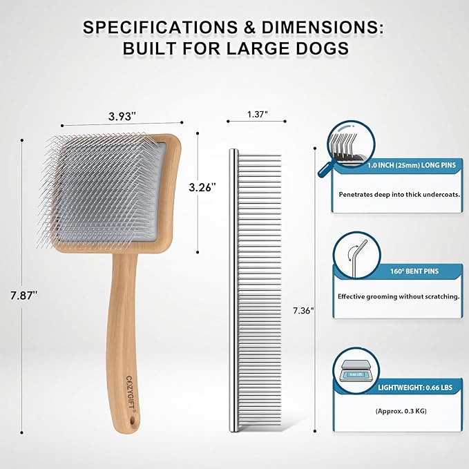 Slicker Brush for Dogs, Large Long Pin Dog Grooming Brush for Doodles Goldendoodles Poodles Labradoodle Bernedoodles, 4 Pcs Wooden Handle for Mats Tangles - Wood