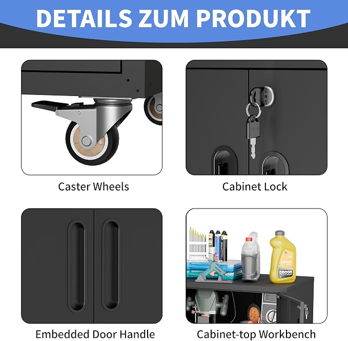 Metal Storage Cabinet for Garage, Tool Cabinet, Utility Cabinet | Wheeled, Rolling Tool Cabinet, Lockable, 2 Doors,1 Drawer, Assembly Required, Black