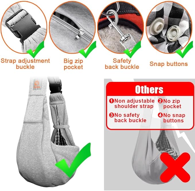 Tomkas Dog Cat Carrier Sling Zip Pocket & Adjustable Strap(M,Gray)