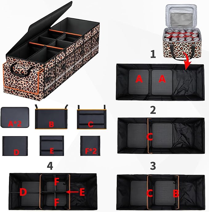 GDNasist Car Trunk Organizer and Storage for Car, SUV & Sedan, Large | Collapsible Trunk Organizers with Lid & Removable Cooler Bag, Car Accessories, Removable Dividers for Custom Space, Interior
