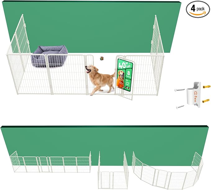 FXW Homeplus Indoor Dog Playpen with Fence-to-Wall Anchors, 40" H, 8 Panels | Calm Indoor Play Area, 4 Wall Anchors for Flexible Boundaries, for Medium & Large Dogs, Patented