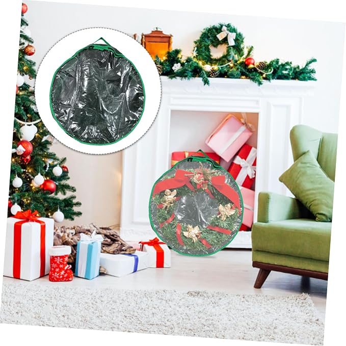 1pc Christmas Wreath Storage Bag Container with Transparent Window for Holiday Decoration and Ornament Organization