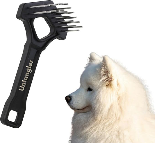 Mini-Rake V-Shape Double Row 1" Rotating Teeth Detangles and Grooms Dogs