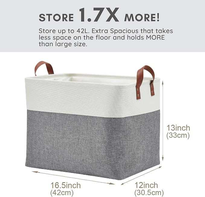DECOMOMO Fabric Storage Bins, Extra Large Storage Baskets with Handles | 3 Pack Storage Baskets for Shelves, Laundry, Toys, Nursery (Slate Grey & White)