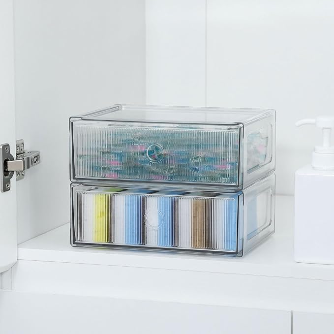 Clear Desk Drawer Organizers, 4 Drawers, Plastic | Stackable Desk Organizers and Accessories, For Marker Pen, Pencils, Stationery, For Home Office, Bathroom, Kitchen
