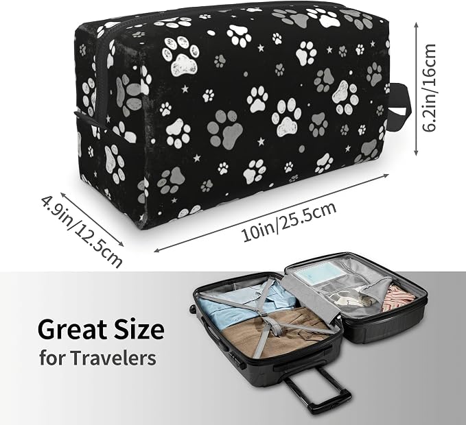 paw print Makeup Bag - Durable 600D Oxford Fabric Travel Cosmetic Bag, Shockproof Foam Padded Toiletry Organizer for Gym & Daily Use 10x6.2x4.9 Inch