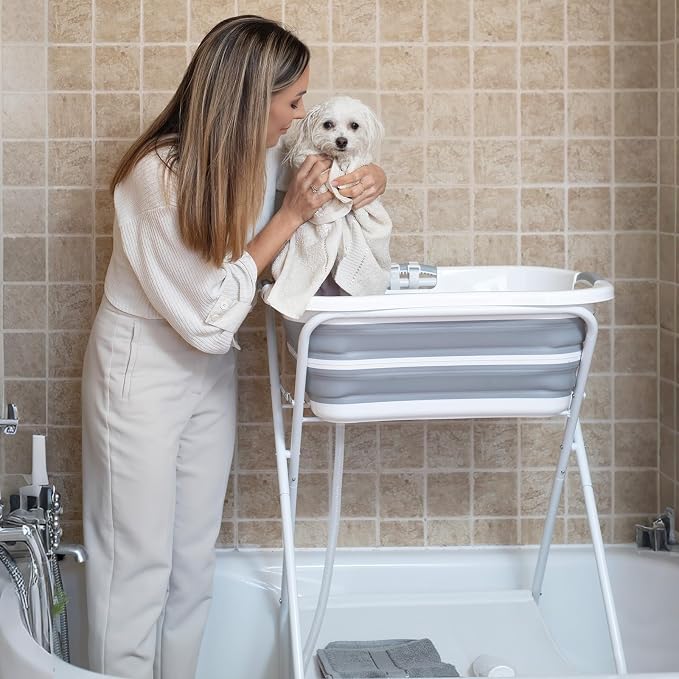 Beberoad 2 in 1 Dog Bath Tub Dog Washing Station for Bathing and Grooming, Elevated Collapsible Foldable Portable Shower Bathtub for Small Dogs Cats Pet, Indoor and Outdoor