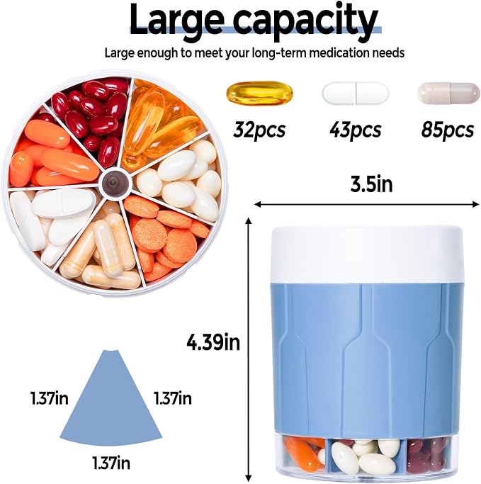 Weekly XXL Pill Organizer Bottle, Daily Pill Dispenser, Anti-Mix Design | 7 Day Portable Travel Pill Box, 21 Labels & Cleaning Brush, XXL Wide Mouth for Easy Access, Vitamin, Fish Oils, Supplement