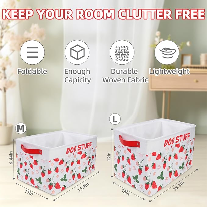 Homimp Dog Food Storage Container,Dog Toy Basket Bin Box with Comfortable Handles and Cover,Collapsible Pet Toy Storage Organizer for Accessories,Toys,Coat & Clothing,Blanket & Leash, Red 15"x11"x9"