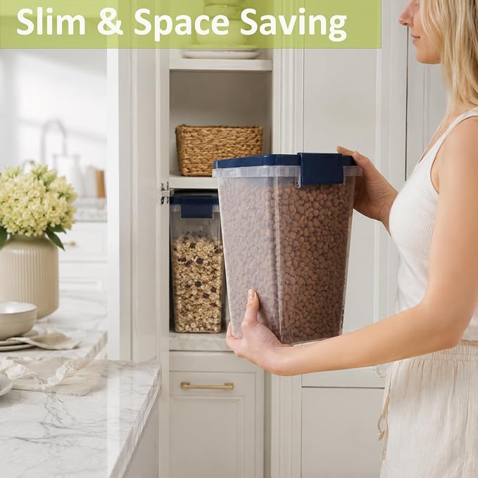 5-10 Lbs Airtight Cat Dog Food Storage Container, 8QT Compact Pet Food Bin | Plastic Food Container with Buckle-Lock Lid & Scoop for Dog, Cat, Bird Seed, Pet Food, Chicken, Dry Food, Rice, Cereal, Flour