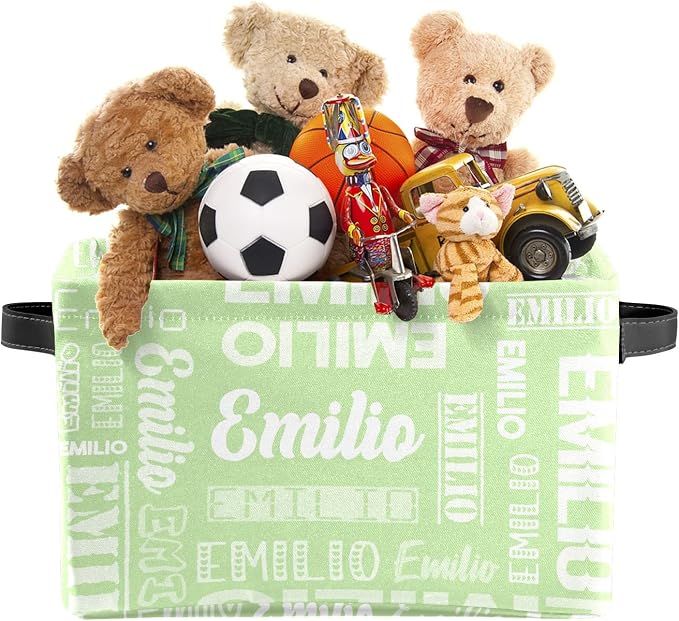 Personalized Toy Box Storage Bins for Boys Girls with Name, Kids Custom Storage Basket Cubes Organizer with Handles, Shelf Closet Storage Baskets Bin Customized Gift, 1 Pack