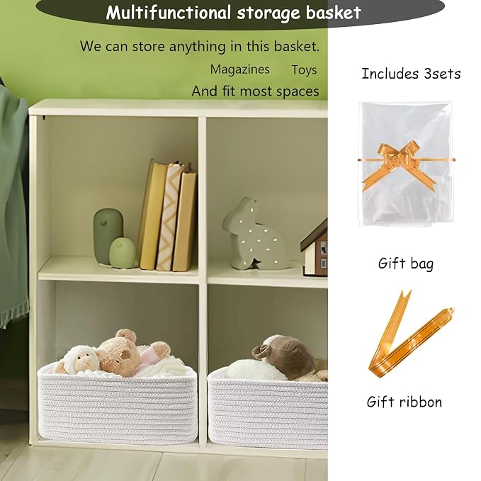COMFY-HOMI 11.5"x7.5"x4.7" Storage Baskets for Organizing | Cotton Rope Woven Basket | Toy Storage Bin Box | Basket for Shelves, Closet Organizer Bin, Decorative Closet Shelf, 1 Pack