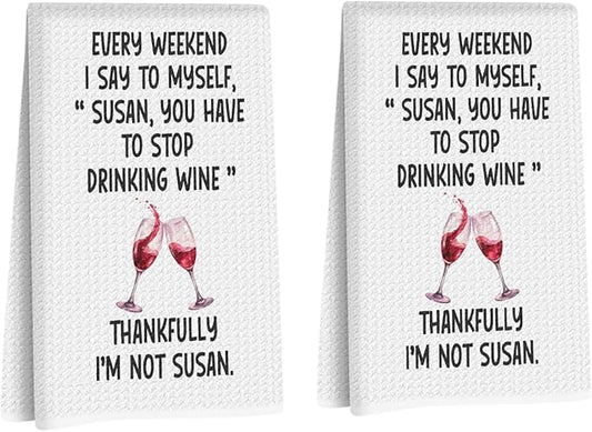 Lovdazzles 2 Pcs Funny Wine Kitchen Towels, Humorous Decorative Absorbent Microfiber Dish Cloth Tea Towel, Waffle Soft Hand Towels for Kitchen Home Bathroom Decor, Gag Gifts for Wine Lover