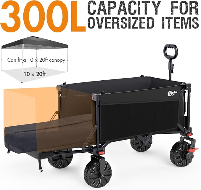 Portal 300L Large Wagons Carts Foldable with Tailgate, 550LB Heavy-Duty Collapsible Beach Wagon with All-Terrain Wheels, Oversized Folding Wagon for Camping, Sports, and Pets | Large Heavy-Duty Collapsible Beach Wagon with All-Terrain Wheels, Oversized...