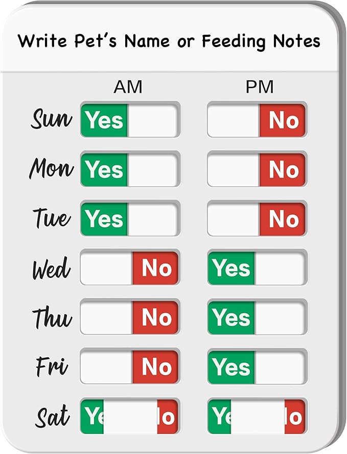 Dog Fed Sign, Dog Feeding Reminder with AM/PM Slider & Custom Notes Area, Weekly Pet Feeding & Pill Reminder Tracker for Family, Easy to Use on Fridge or Wall with Adhesive and Magnet, Pet Supplies